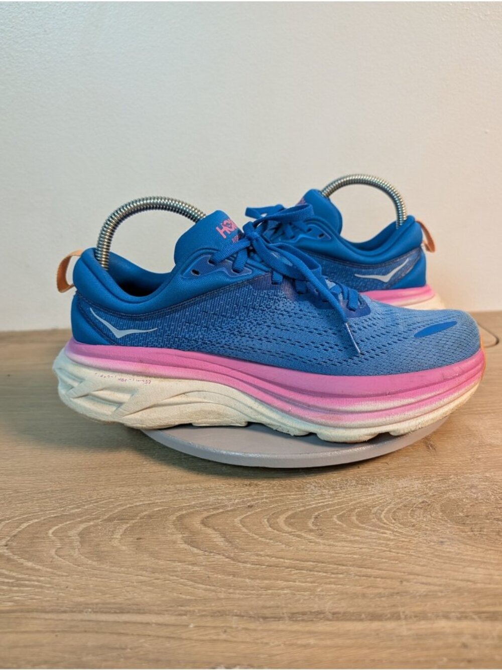 Hoka One One Bondi 8 Women 8.5 B Blue Pink White Running Shoes Comfort Sneaker - Picture 9 of 11
